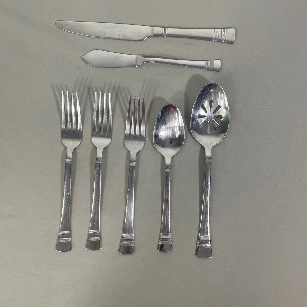 Lot of 7 International Silver Kensington Stainless Forks Tablespoon Knives Spoon